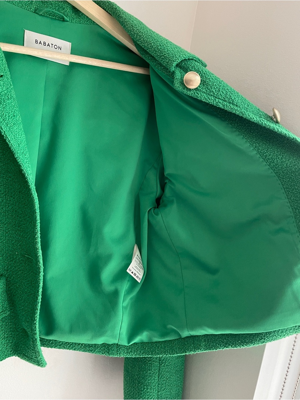 Aritzia Babaton Bright Green Tweed Cropped Blazer Jacket - Picture 7 of 13